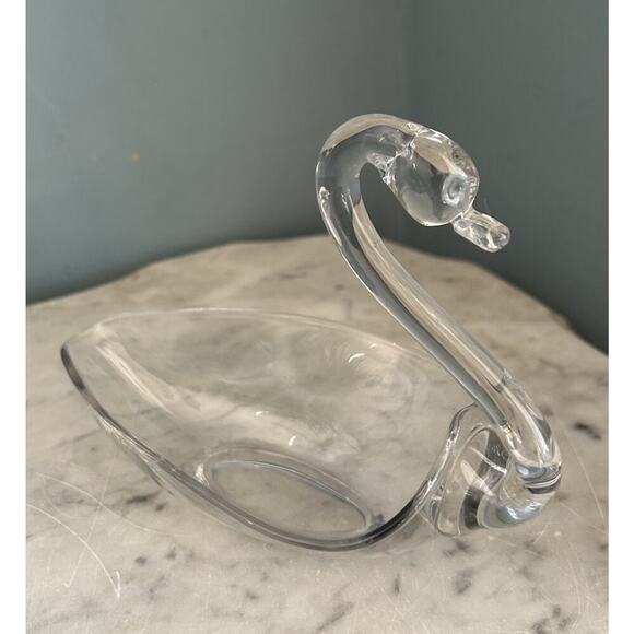 Vintage Swan Tiffin Duncan Miller 1950s Clear Glass Soap Dish Candy Bowl Beach - Picture 4 of 16